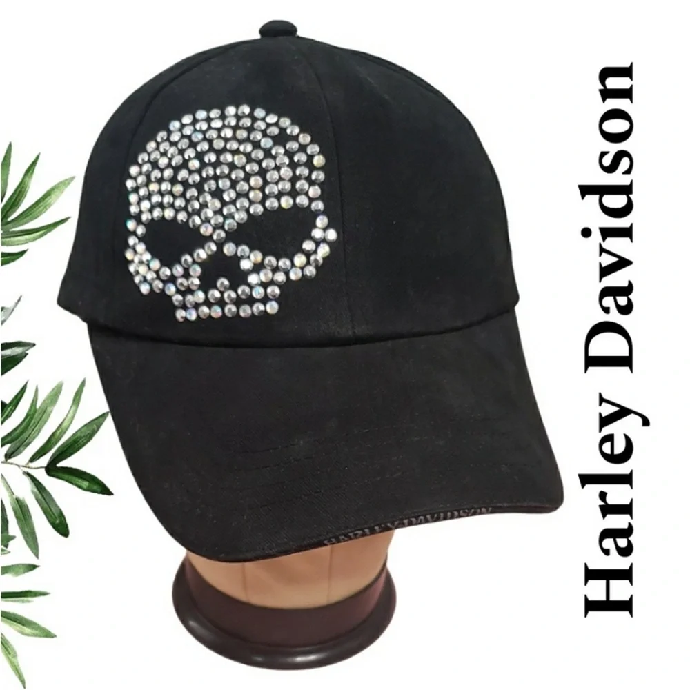 Harley-Davidson Black Cap with Rhinestone Skull Design - Picture 1 of 11